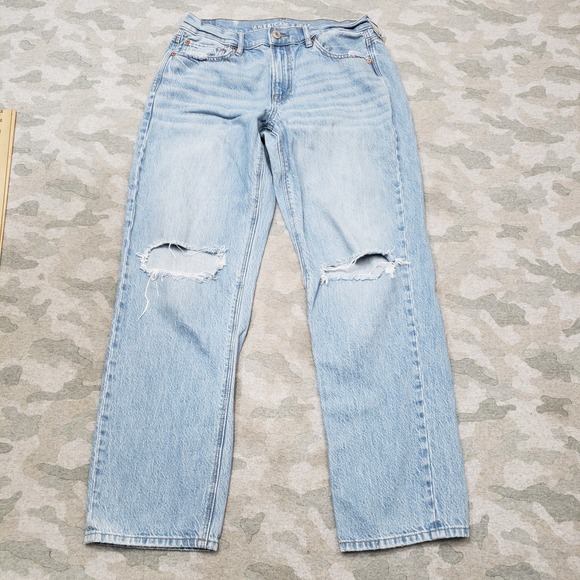 American Eagle Outfitters Denim - American Eagle Jeans Womens 10 Blue 90's Straight Distressed Denim Light Wash